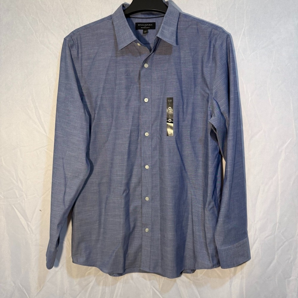 Banana Republic Long Sleeve Non Iron Slim Fit Dress Shirt L Blue Preppy